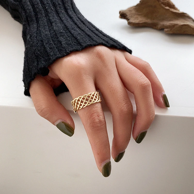 

2 Designs Multi Layers Chain Gold Rings Hollow Mesh Geometric Rings for Women Minimalist Stackable Rings 2019 Vintage Jewelry, Matte gold/matte silver