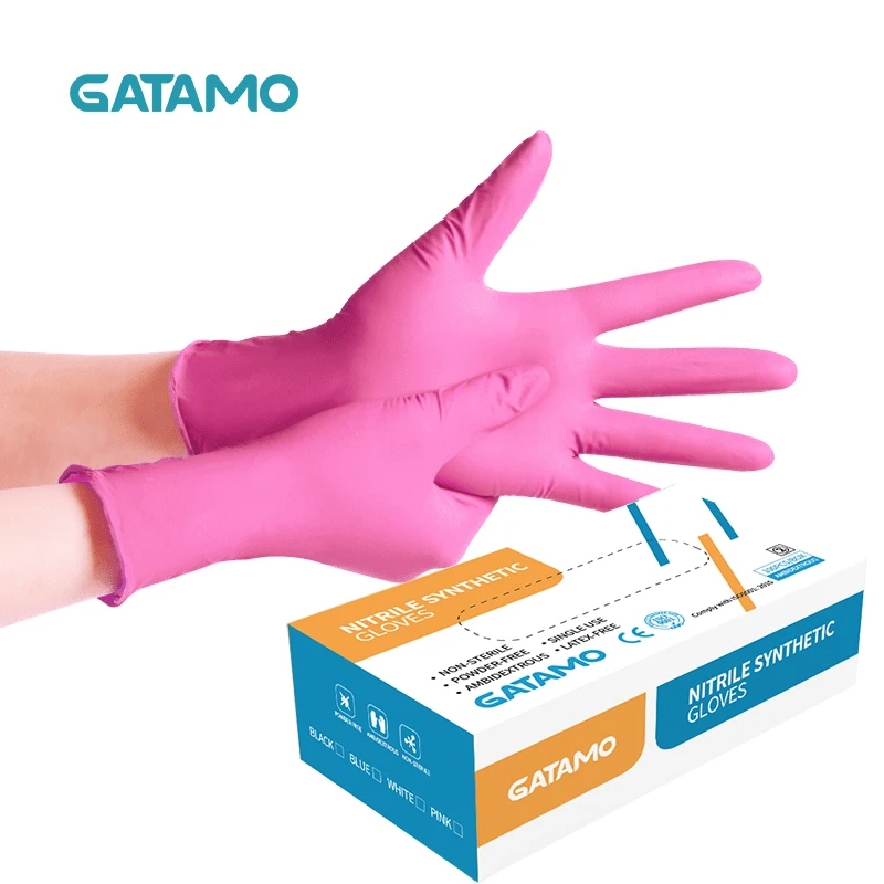 

Hand nitrile gloves pink heavy duty synthetic nitrile gloves powder free food gloves