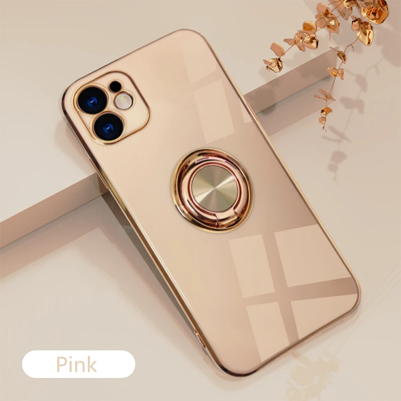 

Plating Silicone for Iphone Plain Metal Ring Holder Stand Soft Cover Super Thick Mobile Bags & Cases Phone Accesories Case