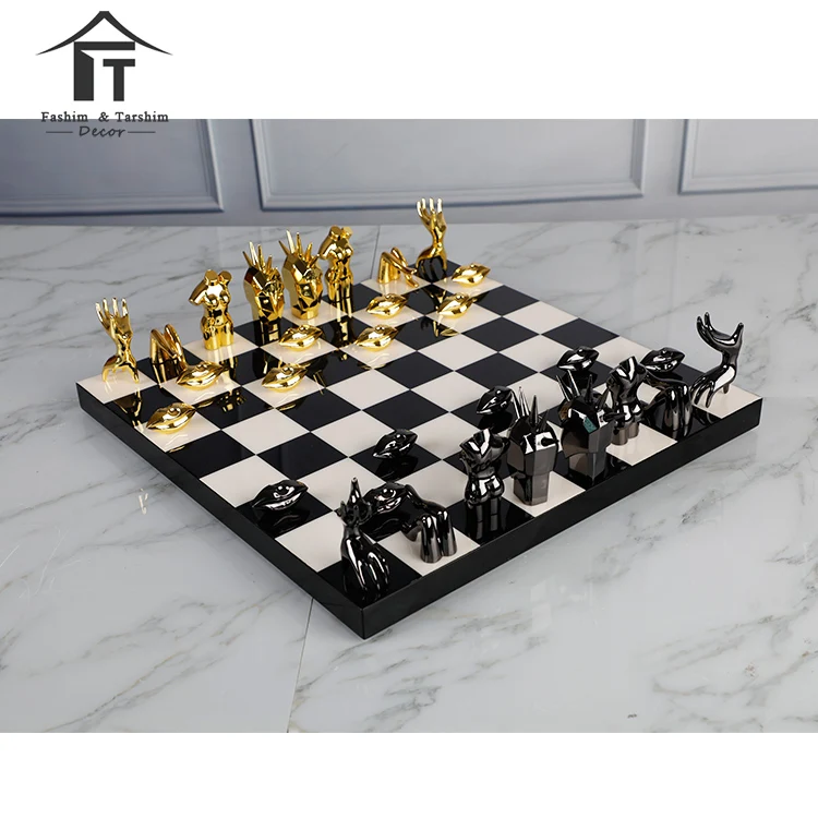 
Wood chess game set luxury gold chess set titanium decorative chessboard  (62229871804)