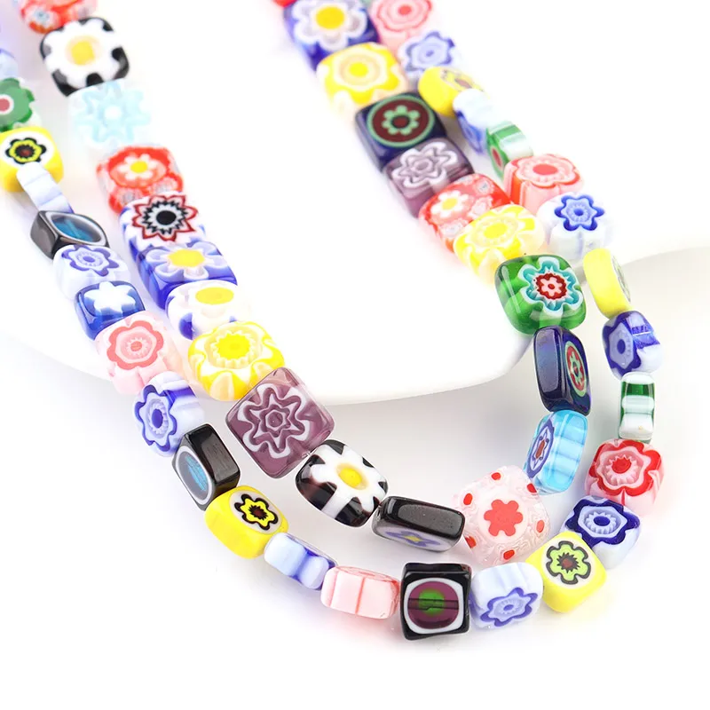 

Wholesale new style thousand flower colored glaze square butterfly glass beads for jewelry making, As picture