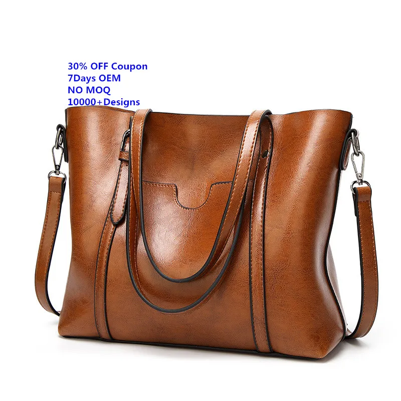 

Fashion Oil wax Women's Leather Handbags Luxury Lady Hand Bags With Purse Pocket Women PU Messenger Bag Big Totes 2019 Sac Bols