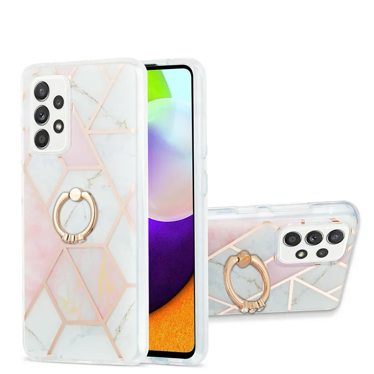 

Luxury Electroplating Gold Line Marble Ring Bracket Mobile Phone For Samsung Galaxy S21 S20 FE Plus Ultra A22 A82 A32 A52 4G 5G