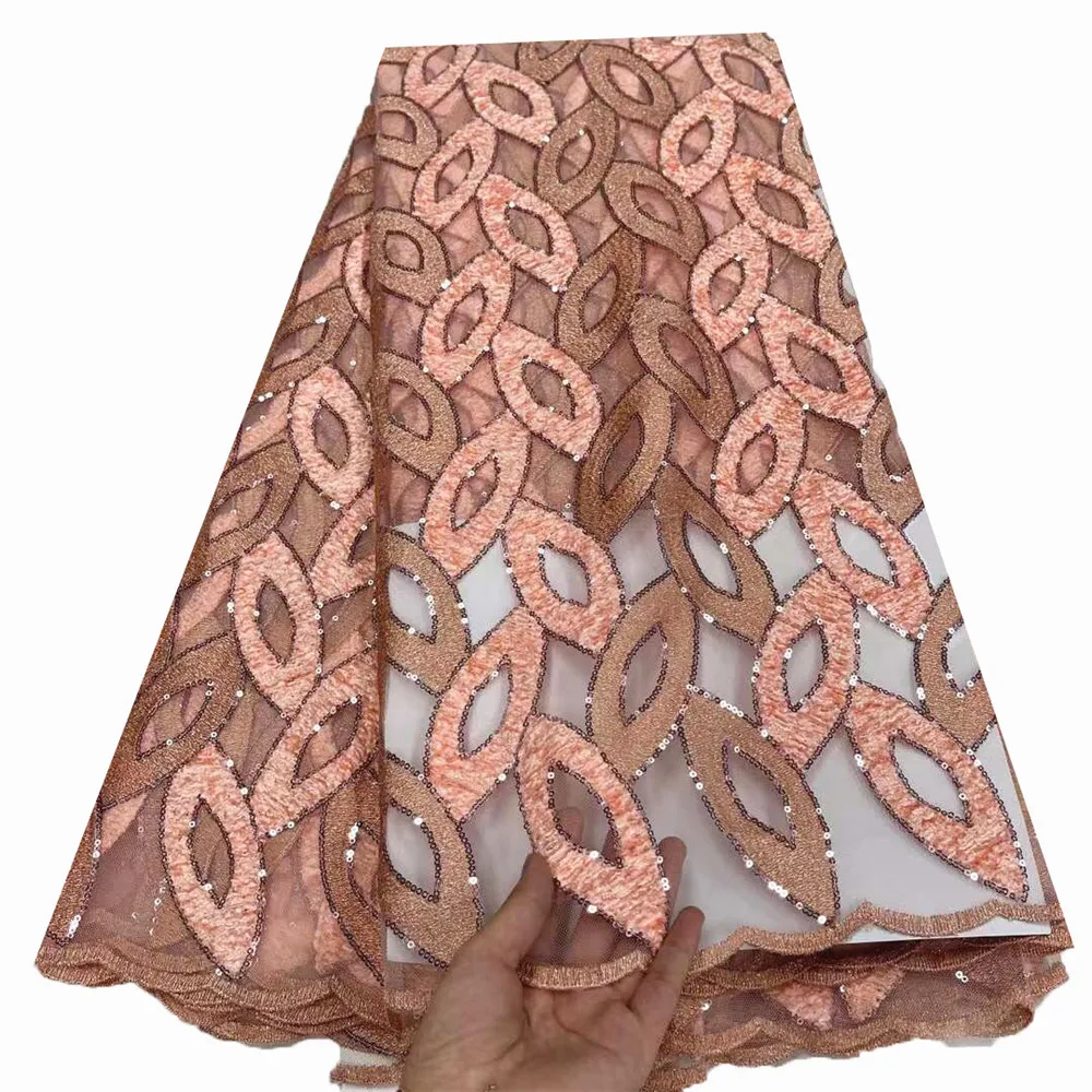 

Beautifical mesh french lace sequins tissu women nigerian jacquards french tissu ML5N828, Pink