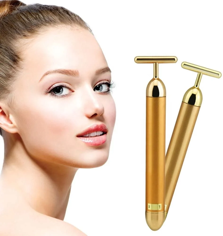 

2021 Hot Sale Popular 24k Yellow Gold Facial Sculpting Vibrating Face Massager Energy Beauty Gold Clad Bar