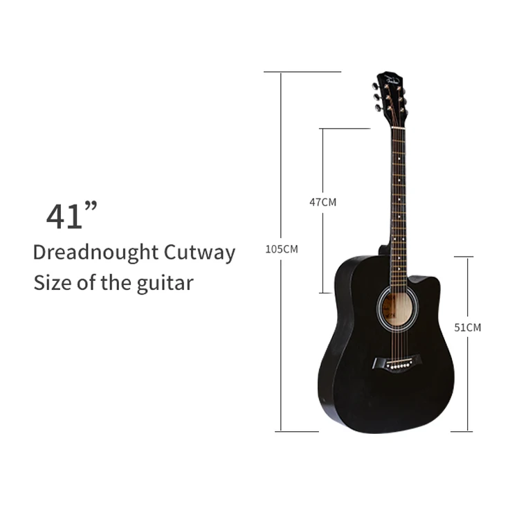 

41 Inches Factory custom Acoustic Guitar For Beginner, Black retro color