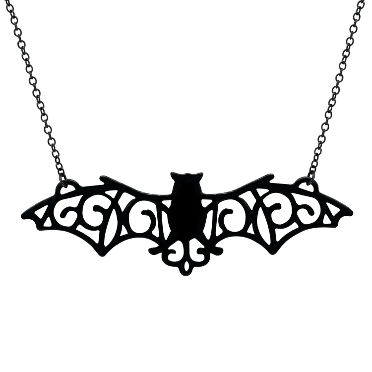 

Halloween Necklace Rock Roll Style Animal Big Wing Vampire Black Bat Pendant Necklace Men, Picture