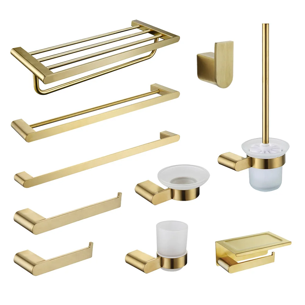 

Brushed gold bathroom accessories stainless steel hardware 10 sets, Customized color