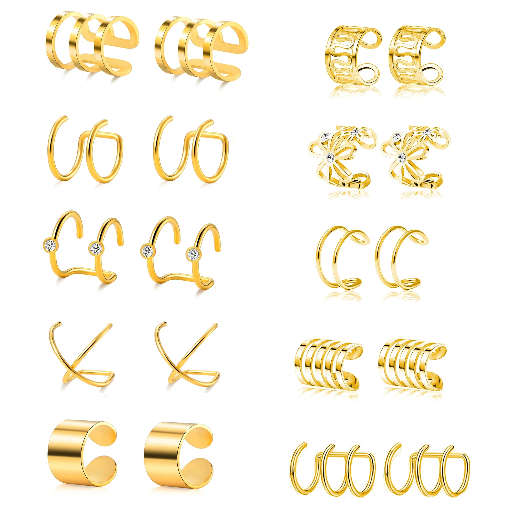 

Fashion stainless steel Ear Cuff Helix Cartilage Clip On Fake Earring Ring Non-Piercing Wrap Earrings Adjustable Gold Tone