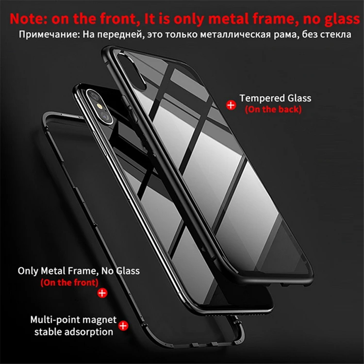 OTAO Metal Magnetic Adsorption Mobile Cover For iPhone 11 Pro XS MAX XR X 8 7 Plus Fundas Para Tempered Glass Magnet Ponsel Case