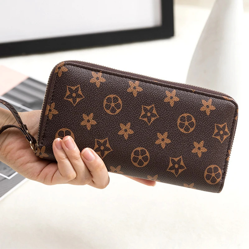 

New Printed Leather Purse and Zipper Long Wallets for Women Fashionable Ladies Bag Designer Famous Brand Luxury Womens Wallet, Picture