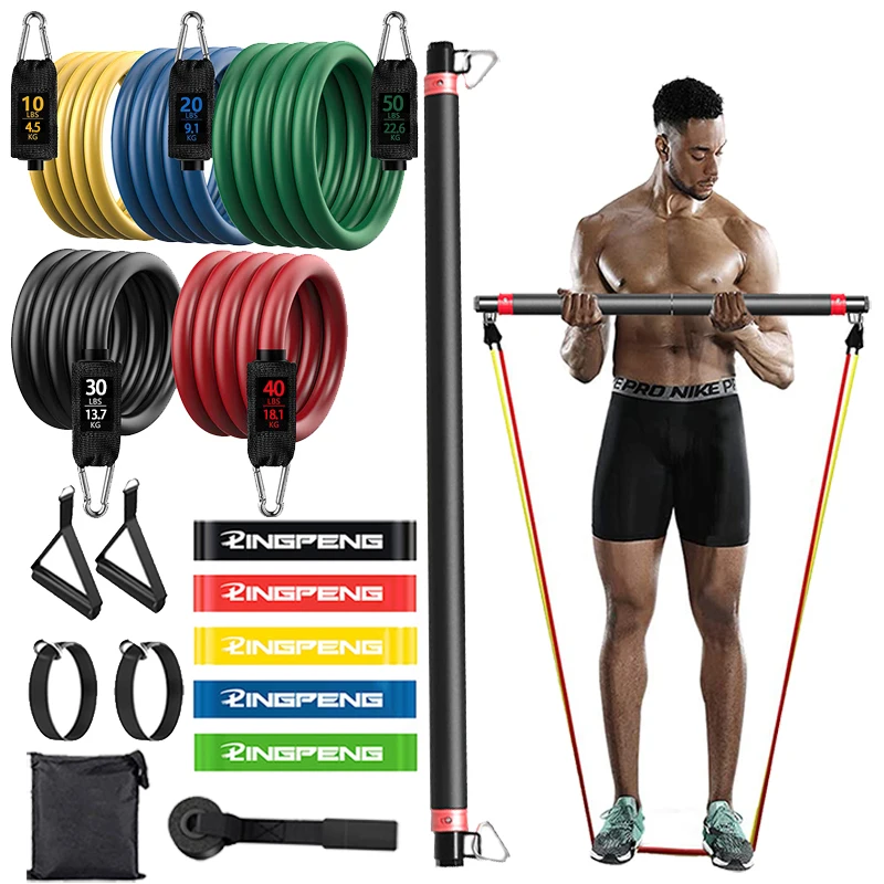 

Pull Rope Resistance Rubber Band Yoga Elastic Belt Upgrade Training Stick Set Pilates Exercise Fitness Equipment