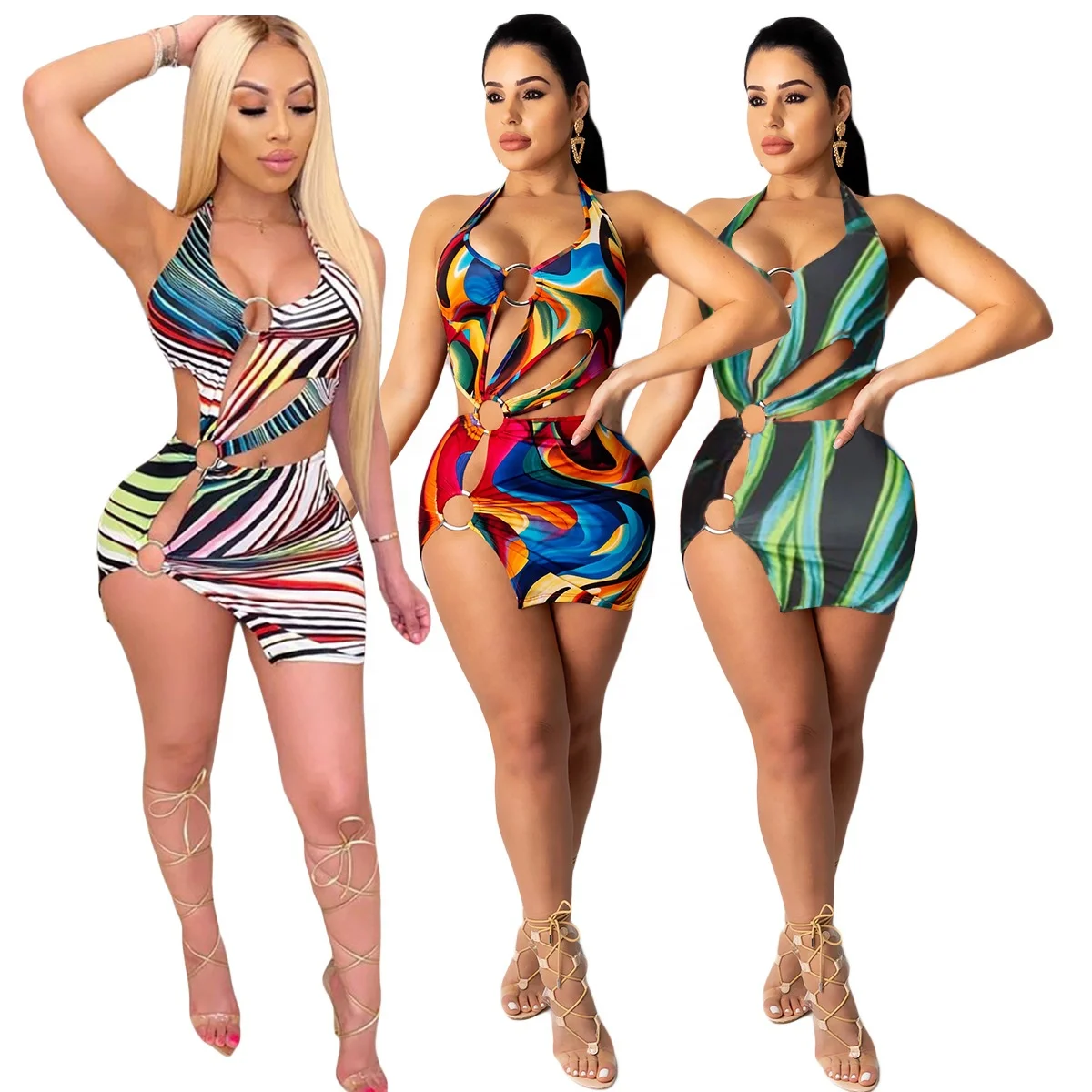 

MT195-0001 Wholesale new fashion halter swimsuit hollow out womens clothing ladies sexy dresses summer 2021