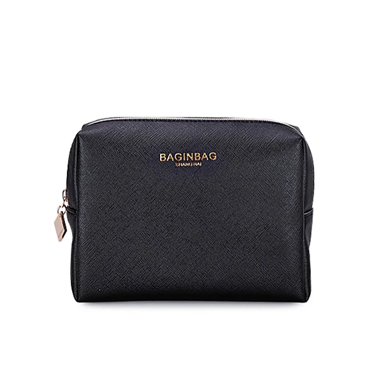 

Women Small Leather Zip Pouch Custom Luxury Black Cosmetic Bag, Customized