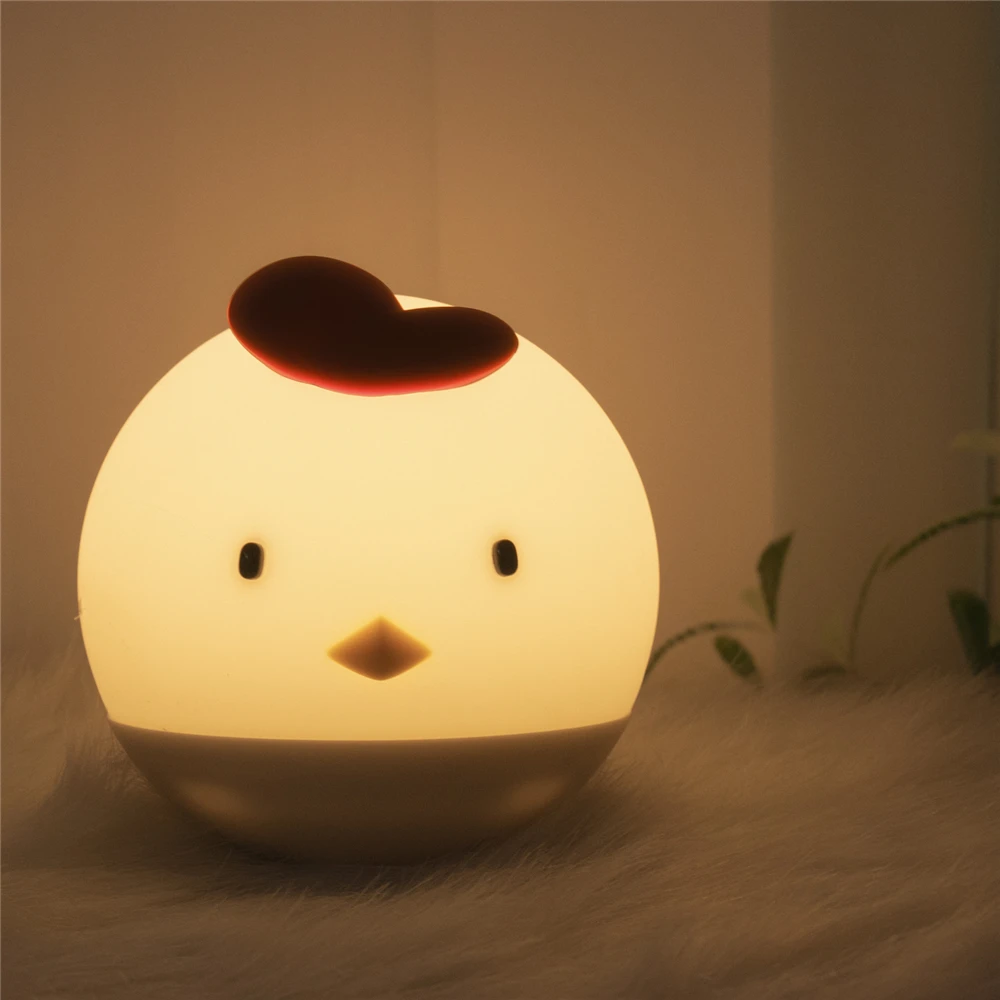 Cute design Baby Bedside Silicone light Color changing Led children USB Charging Touch Sensor chicken night light