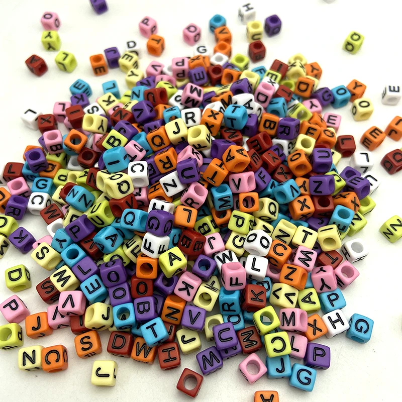 

Factory Price Wholesale 6mm Cube Square Plastic Letter Beads Colorful Acrylic Alphabet Beads For Jewelry Making