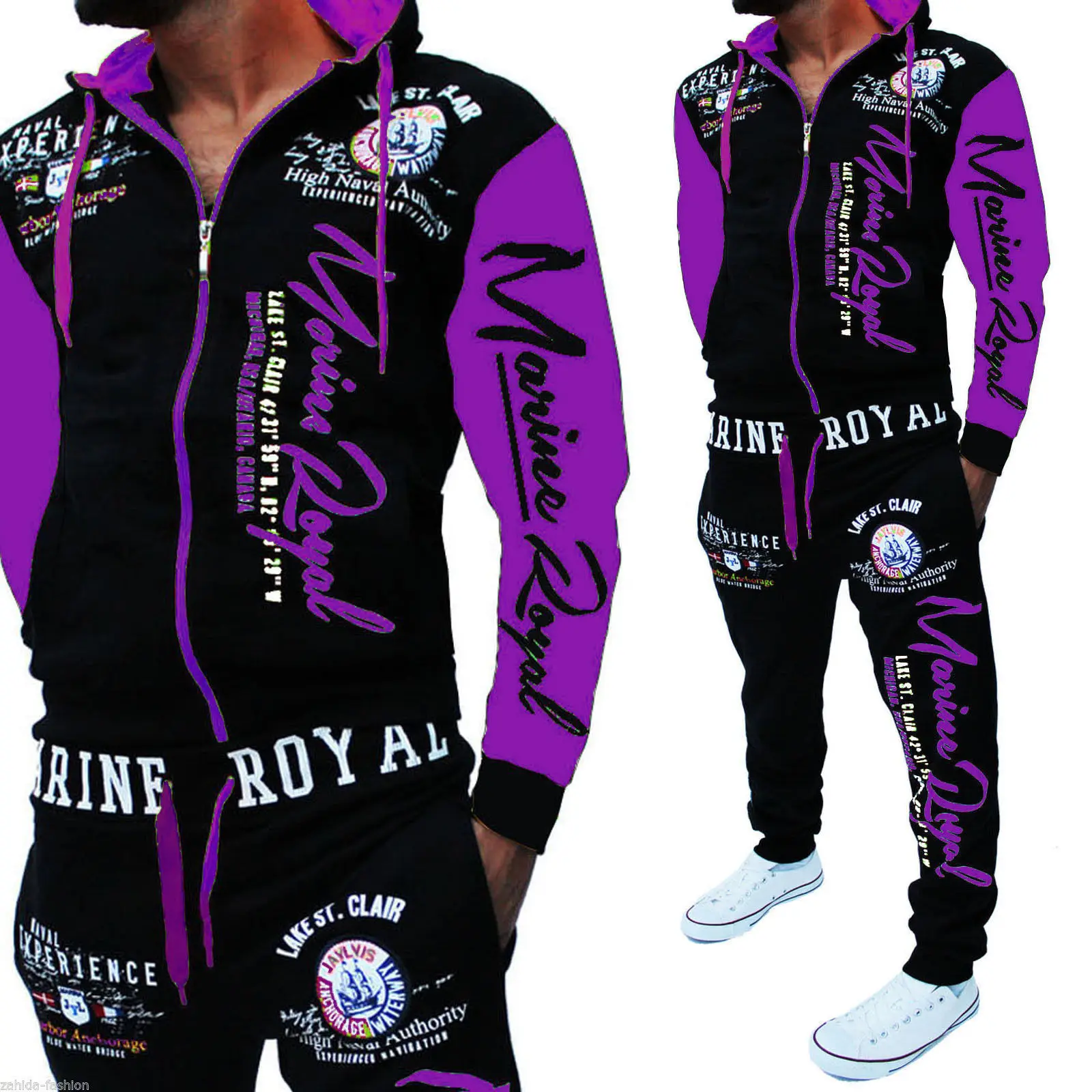 

High Quality Men Oversized Hood Sweatsuit men jogging suits Set color block hoodies men sweatsuit 2021, Picture shows