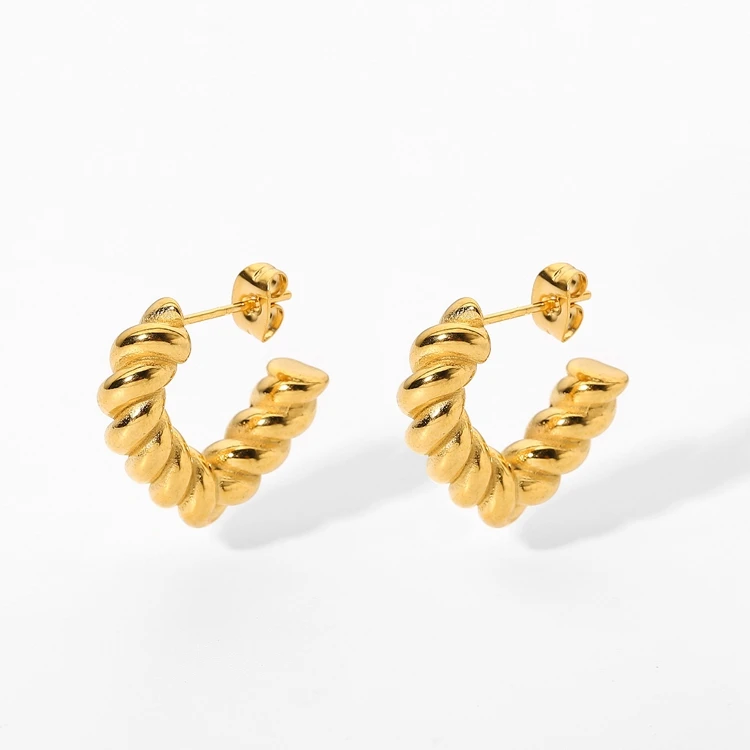 

Chunky Twisted Croissant Earrings Jewelry Geometric Triangle Open 18K Gold Stainless Steel Hoop Earrings For Women