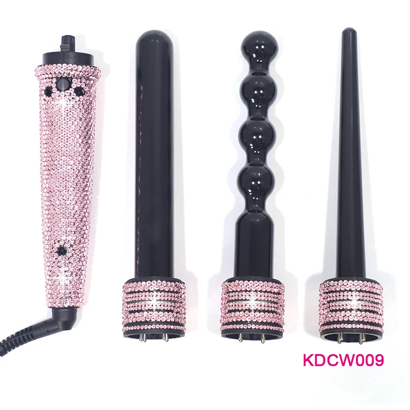 

Luxury curling wand professional hair accessory hot hair curler bling crystal 3 barrel hair curler, Pink