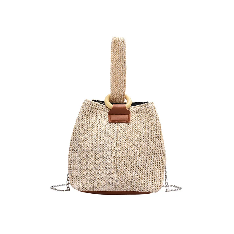 

SP1205 summer sea grass bag straw wristlet handbags women single shoulder messenger woven wristlet bag, Khaki, beige