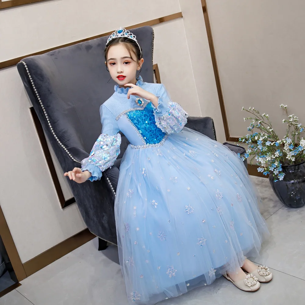 

MQATZ 2020 Sequin Cotton Baby Girl Cosplay Halloween Christmas Party Dress For Winter Elsa Anna Princess Dresses BX1420, Blue