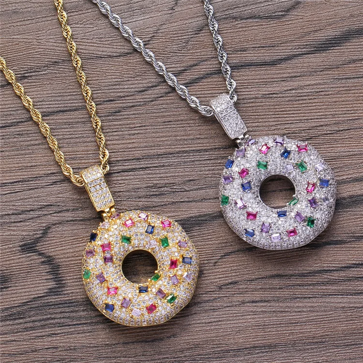 

Hip-hop personality colorful donut pendant copper inlaid zircon necklace, Picture shows