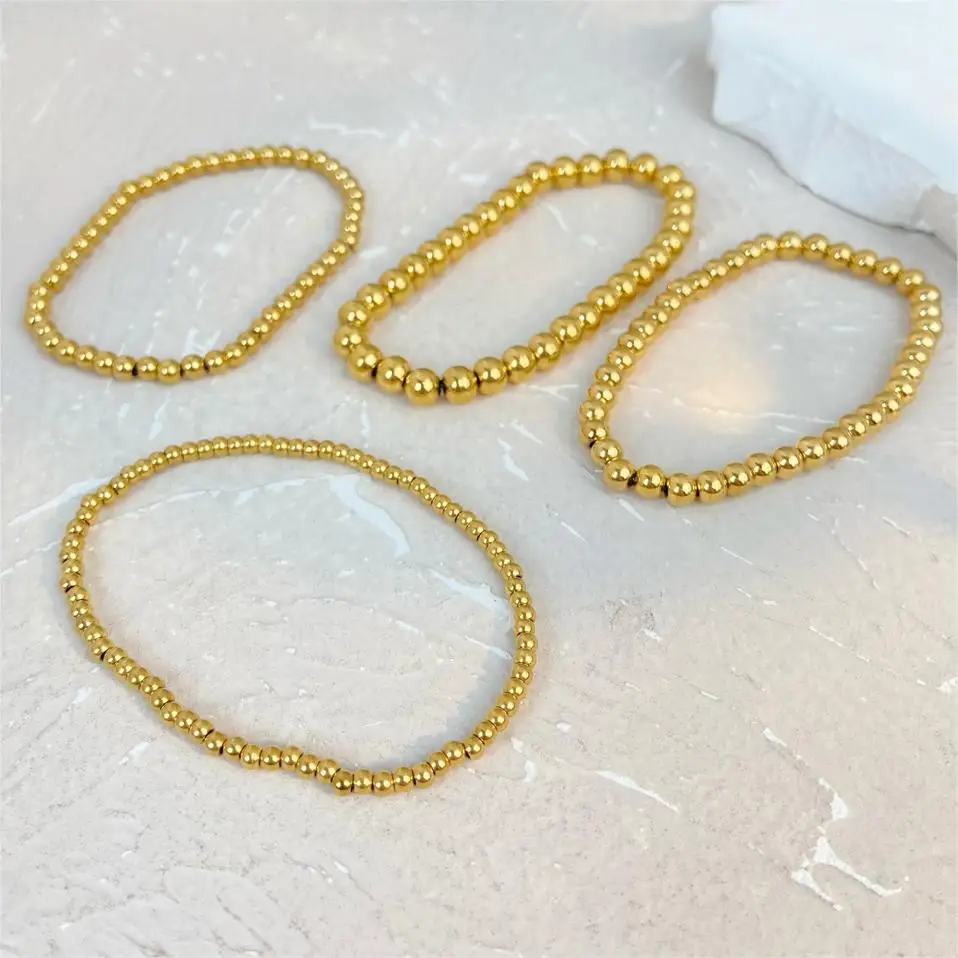 

Simple and fashionable beaded gold elastic bracelet jewelry 18k gold-plated stainless steel 3mm 4mm 5mm 6mm round bead bracelet