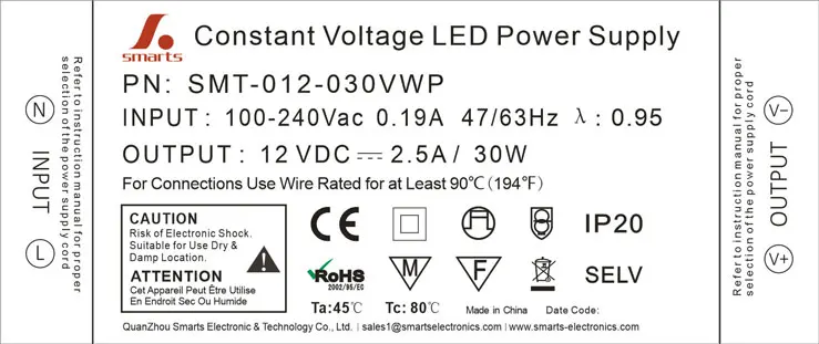 CE single output CV 12V led driver indoor mini power supply 30w