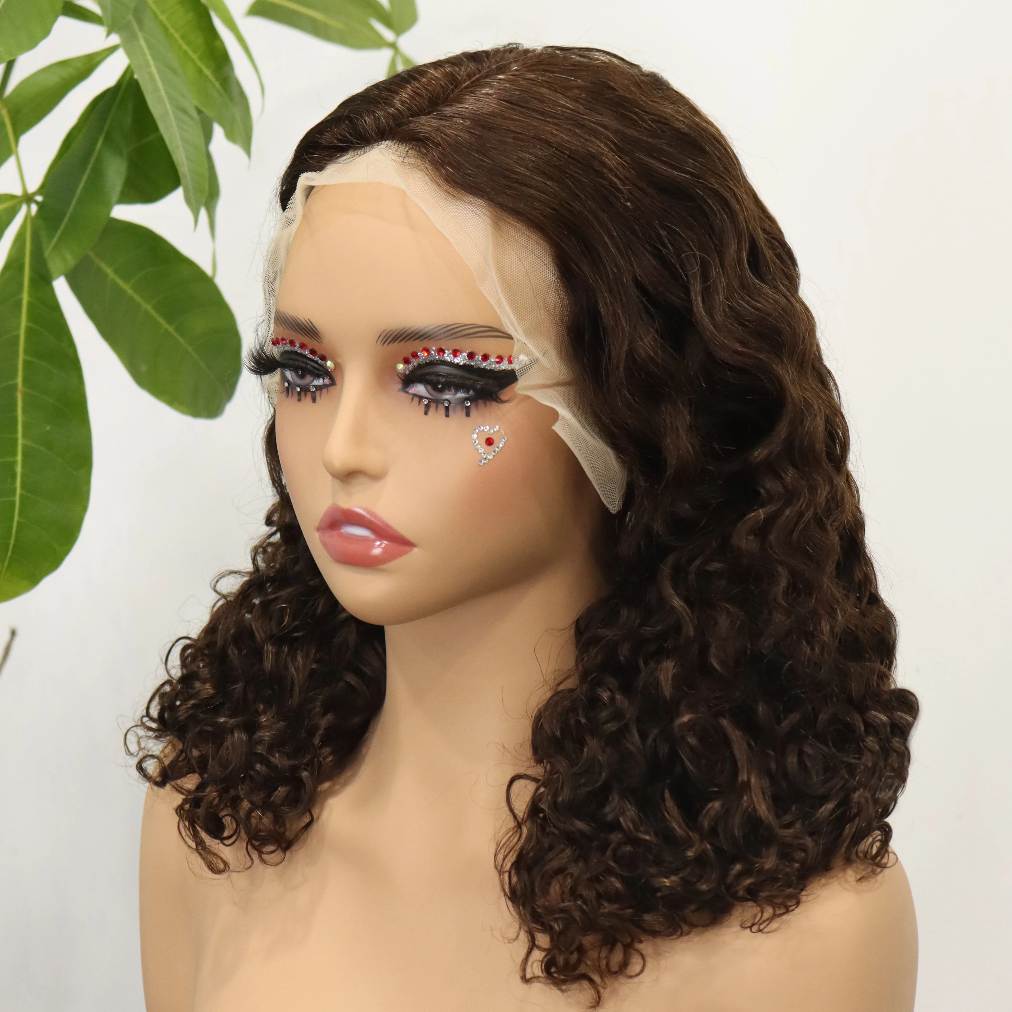 #4 Chocolate Brown Lace Front Bob Wig Roma Curly Human Hair 250 Density Short Wigs for Black Women Easy to Install Glueless Wig