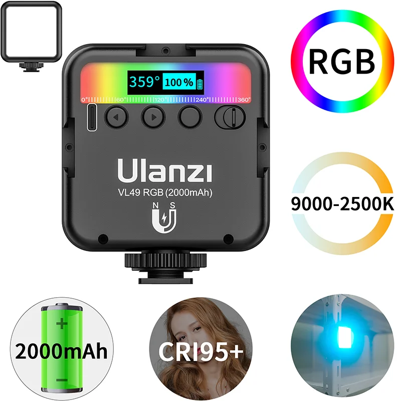 

Ulanzi VL49 Mini RGB LED Video Light 2000mAh Portable Pocket Photographic Lighting Vlog Fill Light Smartphone DSLR SLR Lamp