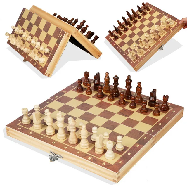 

Magnetic Wooden Chess Set Folding Travel Chess Board with Storage Slots Handmade Pieces Beginner Chess Set for Kids and Adults