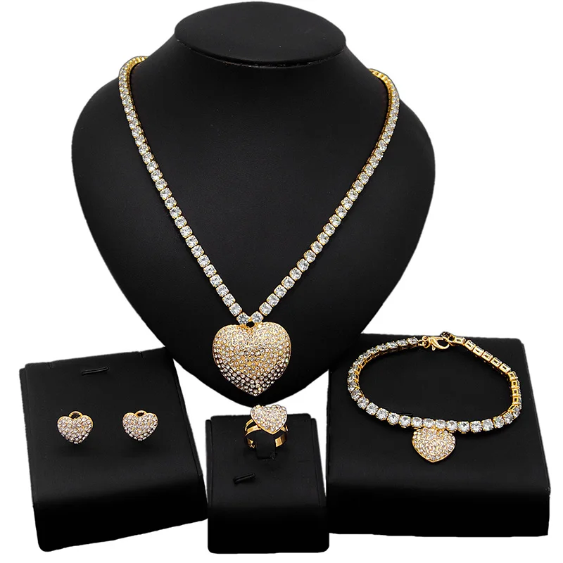 

Yulaili Crystal Big Love 18k Gold Plating Wedding Jewelry Sets I Love You Hug And Kiss Heart of the eternal Jewelry Set X0069