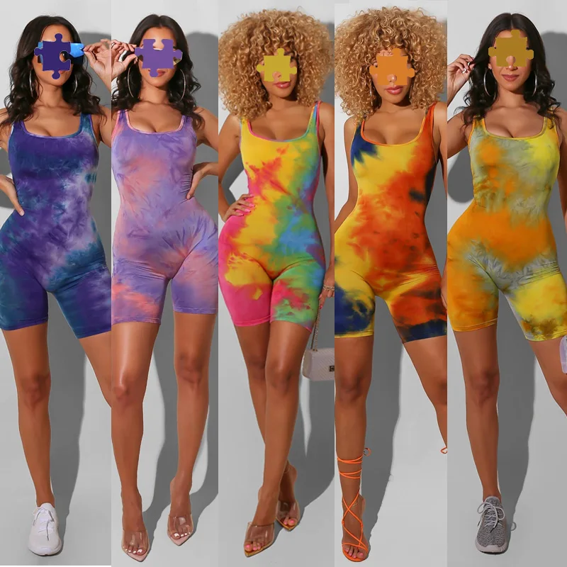 

Women Sexy Bodycon Summer Jumpsuits Floral Sleeveless Tank Top One Piece Multicolor Rompers Bodysuit Jumpers, 5 colors or custom