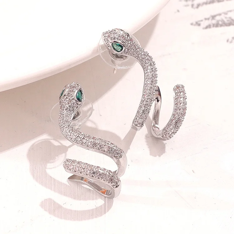 

Best Seller Trendy Silver Snake Shape Zirconia Stud Earrings for Women Jewelry Wholesale