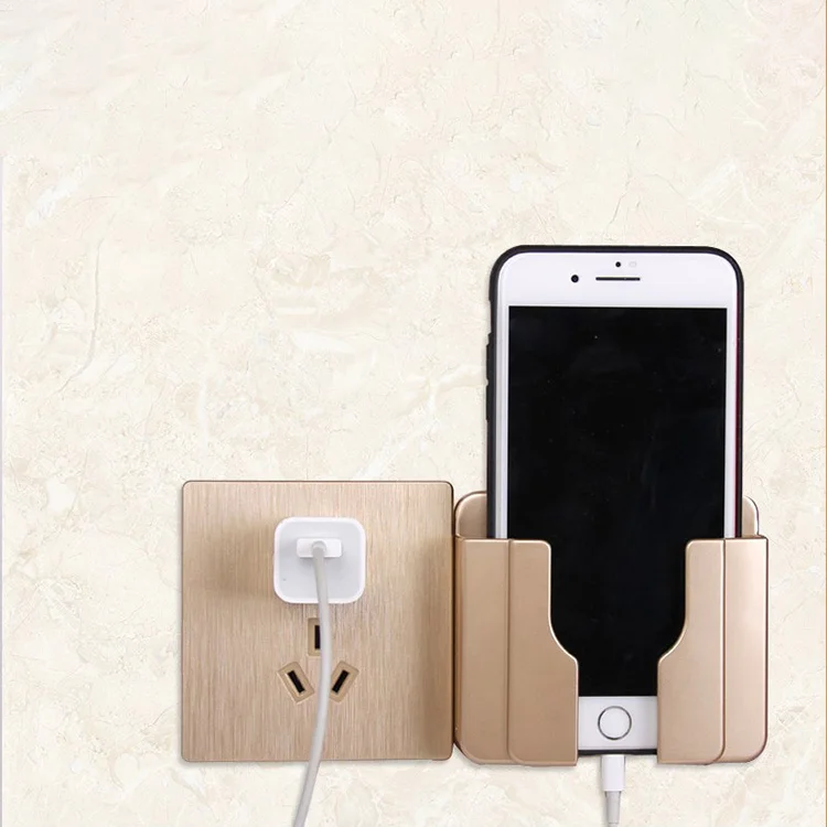 

Multifunctional Home Mobile Wall Mount Stand Adhesive Durable Socket Phone Charging Holder Universal Bracket, White/gold