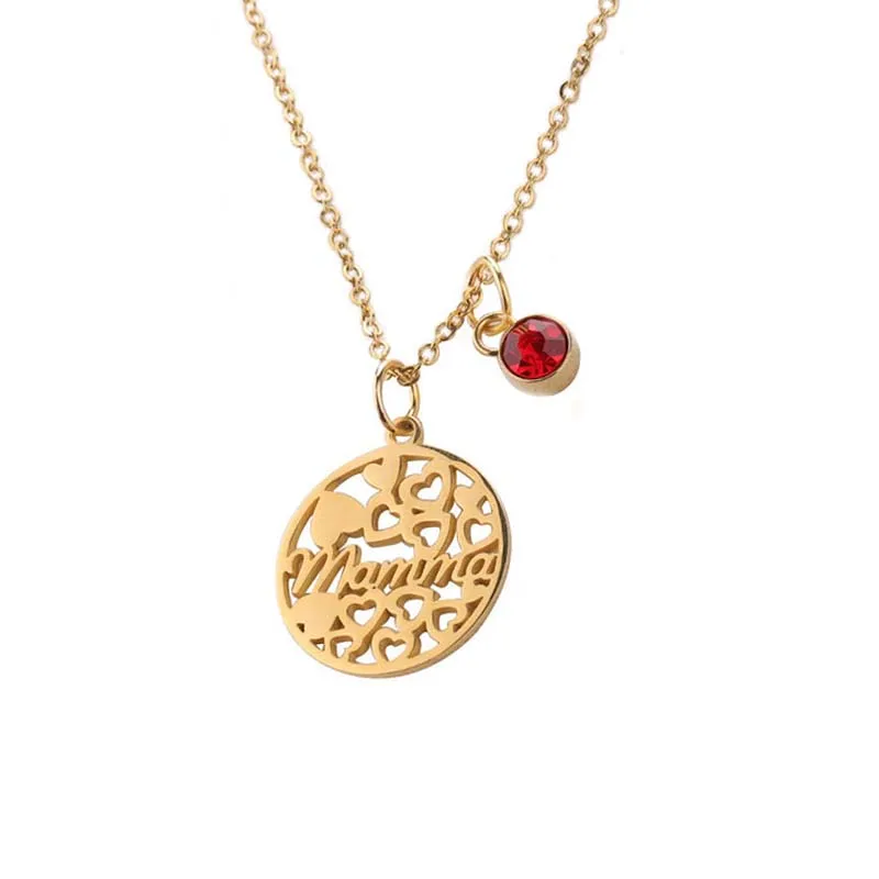 

Mother's Gift Gold Plated 12 Birthstones Stainless Steel Mamma Pendant Necklace, Steel gold