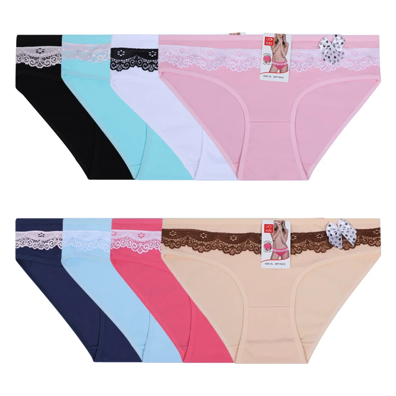 

UOKIN Women's underwear ladies cute and lace bowknot girls cotton underwear women's cotton mid-waist underwear