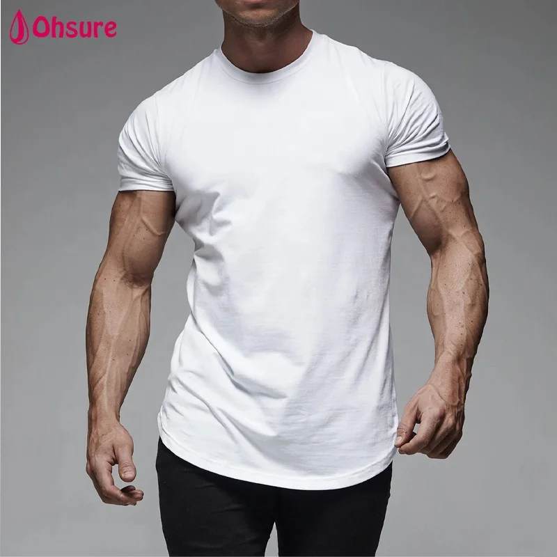 

Wholesale New design mens Dry fit breathable curved hem sportswear tee muscle white scoop bottom t shirt