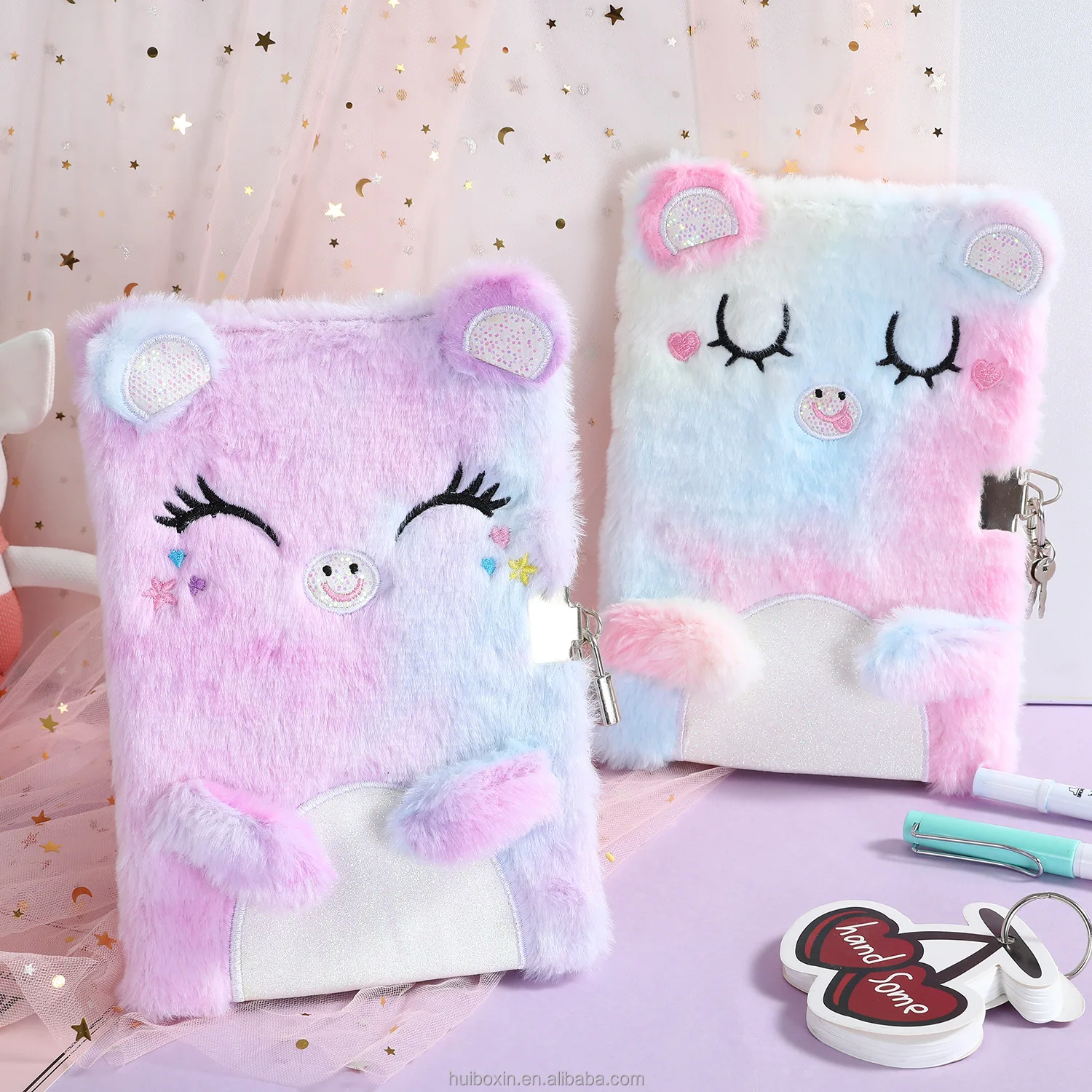 

wholesale eco friendly customizable a5 diary soft cover kawaii cute kids anime school cat fluffy plush notebook