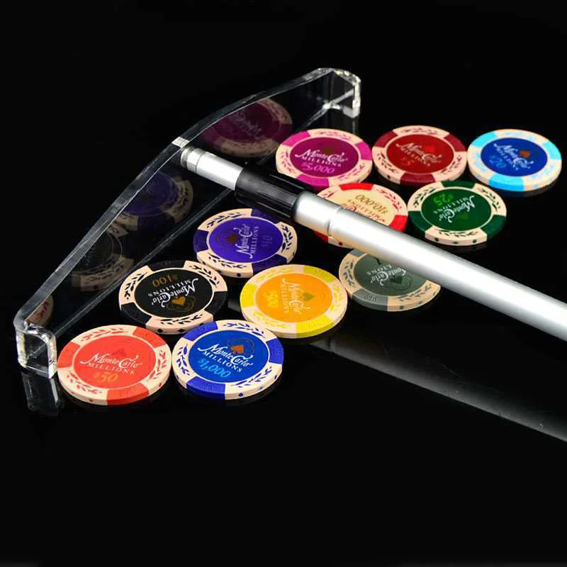 

Casino Chips Poker Chips Rake High Quality Acrylic poker chip collector with plastic handle, Silver/red