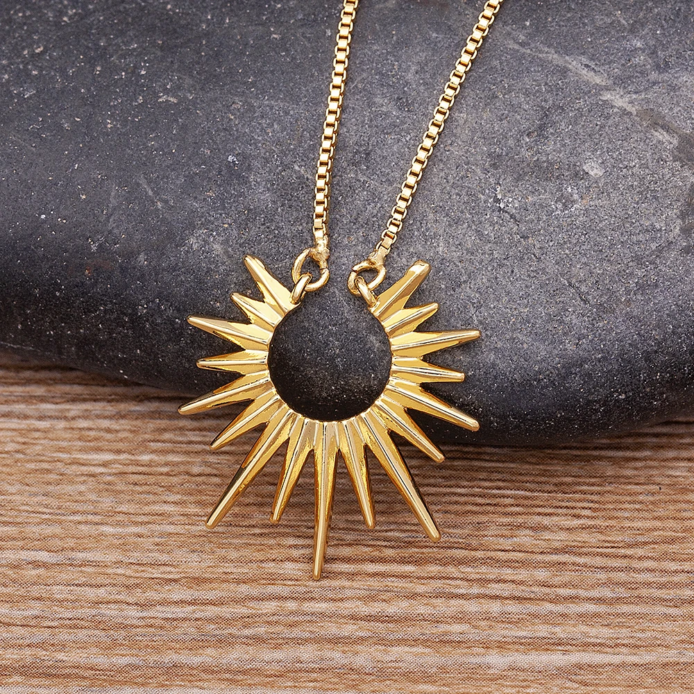

New Arrival Customized Personalized Golden Sun Pendant Necklace Copper Cubic Zirconia Neck Chain Unisex Jewelry Gifts, As pictures