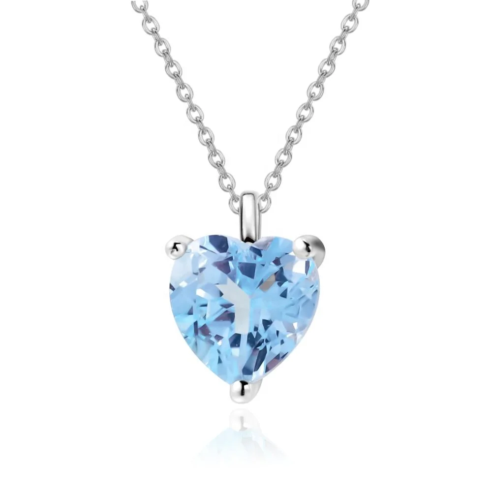 

Abiding Love Heart Pendant 925 Sterling Silver Natural Sky Blue Topaz Stone Necklace Jewelry For Women Valentine Gifts