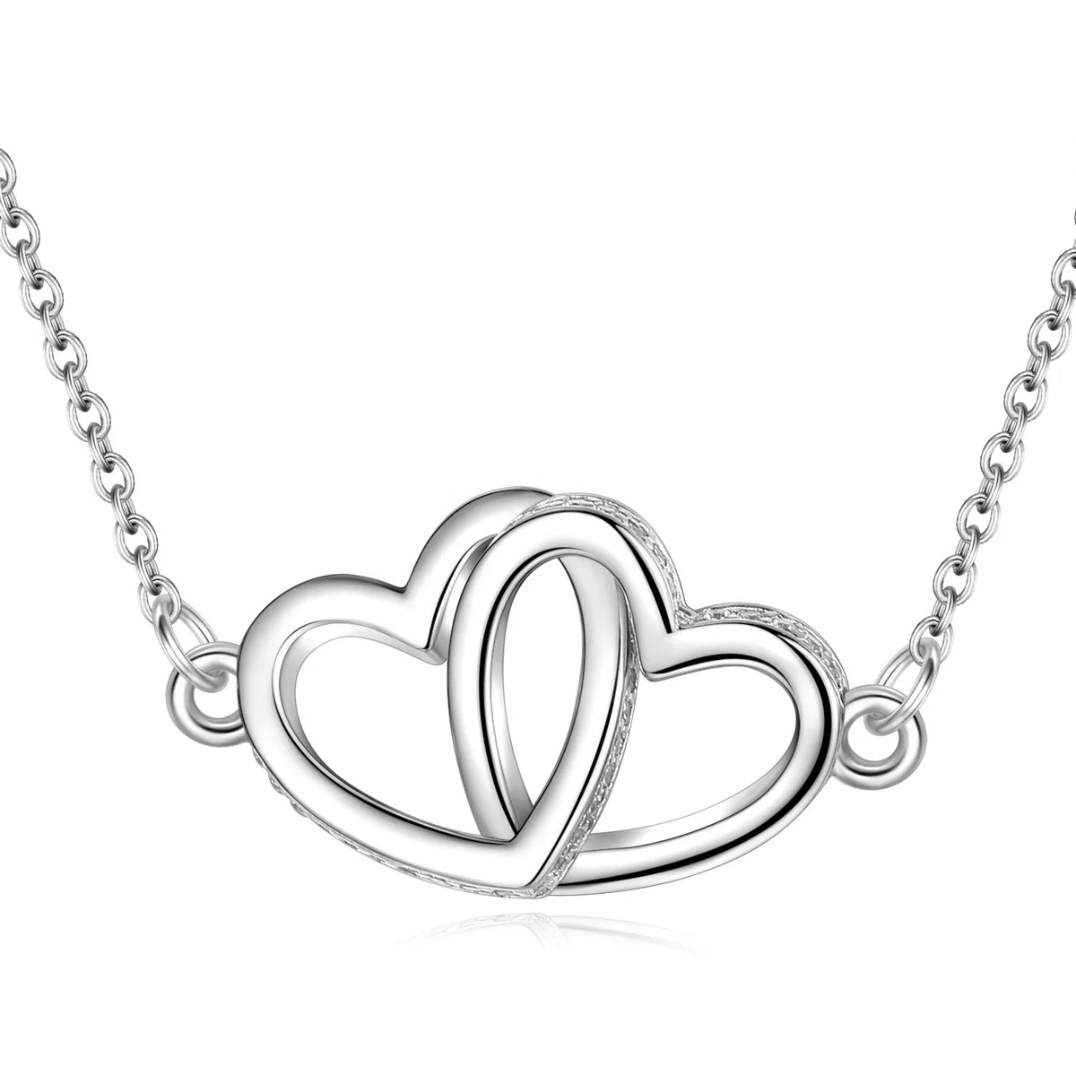

Merryshine S925 Sterling Silver Interlocking Hearts Two Heart Necklace for Couple