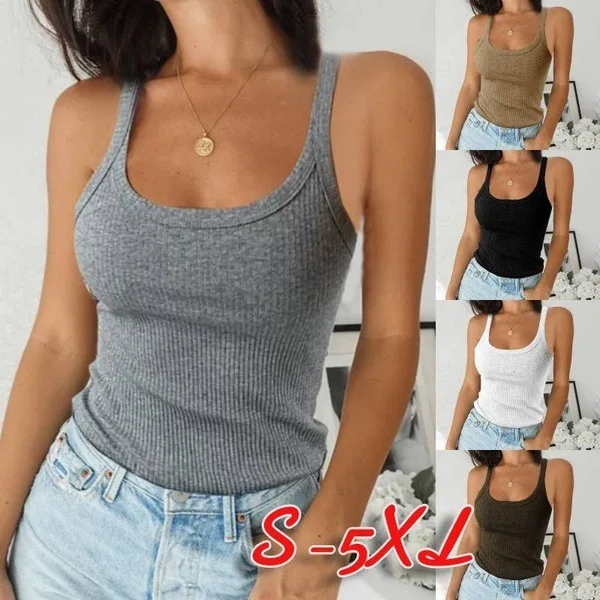 

Women Ribbed Sleeveless Tank Top Summer Casual Fitness Short Vest Solid Color Knitted Off Shoulder Sexy Crop Top, Ribbed crop top