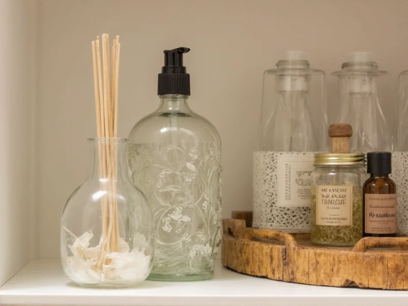 Glass bottles with homemade air fresheners on shelf