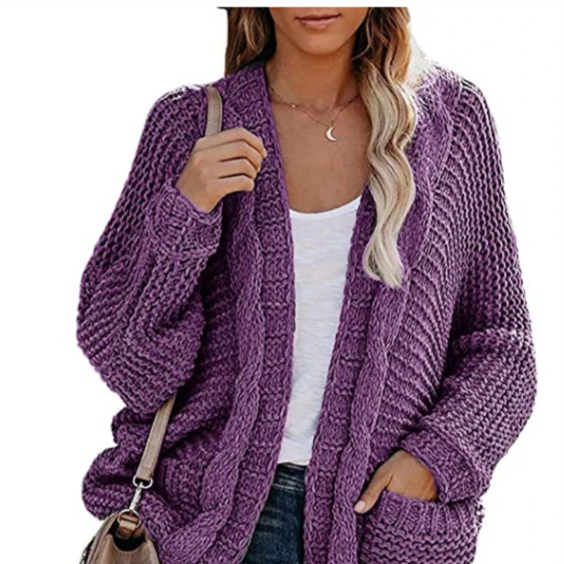 

Cross-border New Amazon OL Large Size New Rope Thick Needle Cardigan Jacket Sweater Women