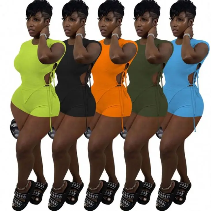 

MISS New Arrival Summer Solid Color Short Sleeve Iiregular Top Woman 2 Piece Short Set Outfits