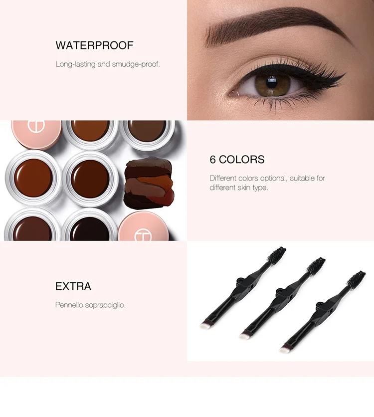 Otwoo Eyebrow Gel Tint 6 Colors Makeup Pomade Brush Kit Brown Eye Brow