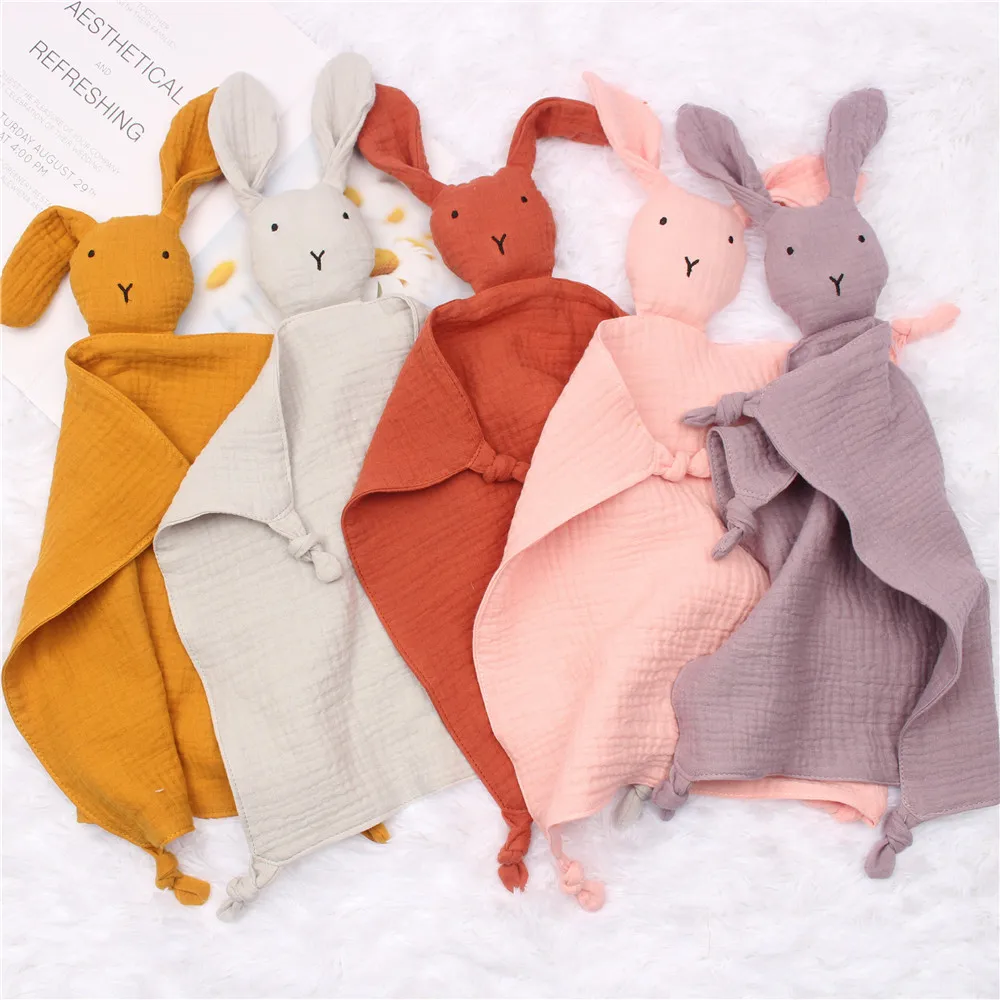 

Newborn Sleeping Dolls Kids Fashion Sleep Toy Baby Organic Cotton Muslin Comforter Blanket Soft Soothe Appease Rabbit Towel Bibs, Photo showed and customized color
