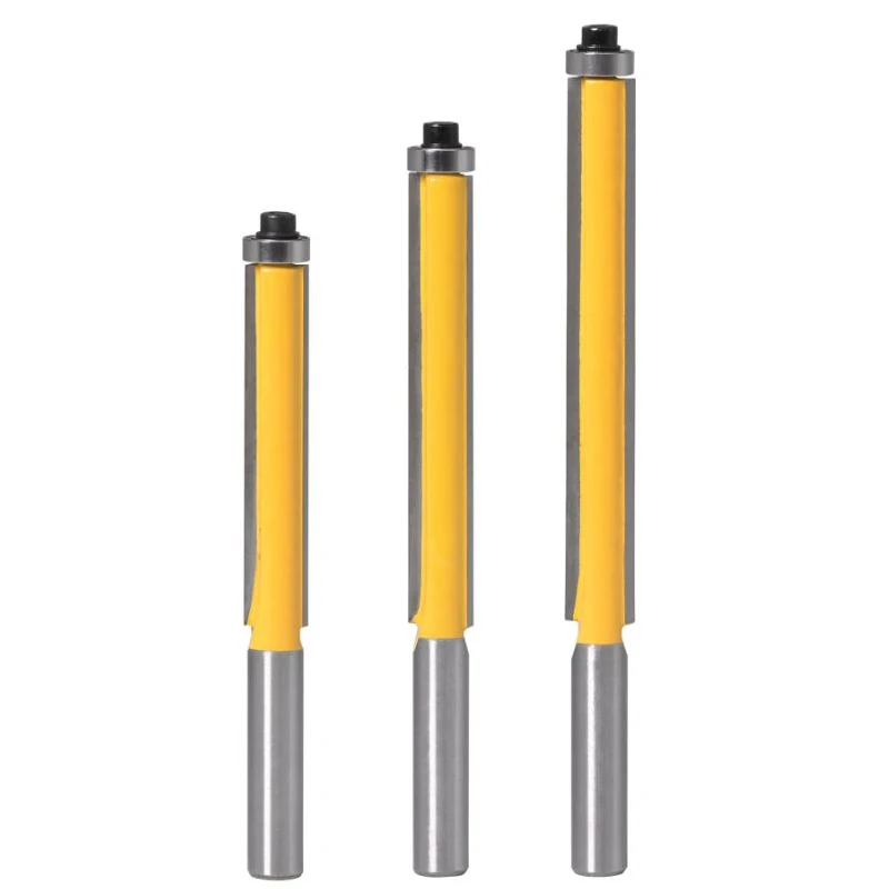 8mm Shank Long YG6 Carbide Blade Flush Trimming Woodworking Router Bits Wood Milling Cutter with Bearing Carpenter Cutting Tools